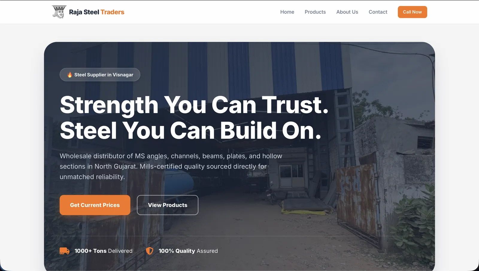 Raja Steel Traders structural steel corporate business website development and database UI